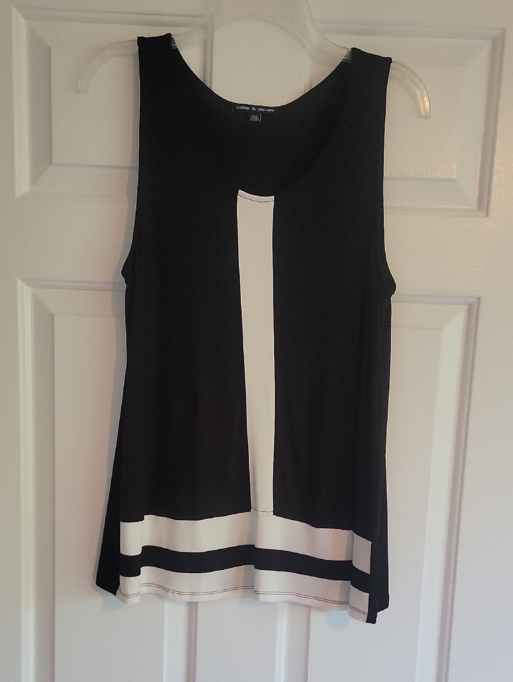 Cable & Gauge Black Tank with White Center Stripe and Hem Bands, Size L